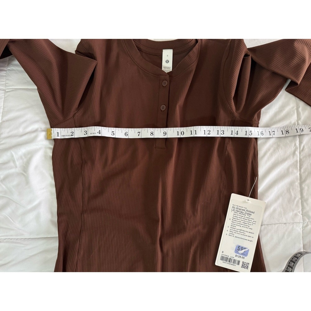 New Lululemon All Aligned Ribbed LS Henley Dress Size 8 LAVA CAKE BROWN NWT $128 - Picture 6 of 10